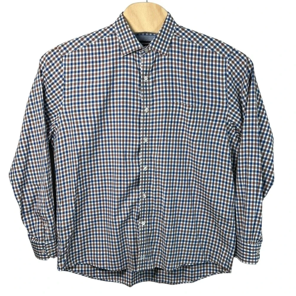 Johnston & Murphy Mens XL Multicolor Plaid Long Sleeve Flip Cuff Button Up Shirt